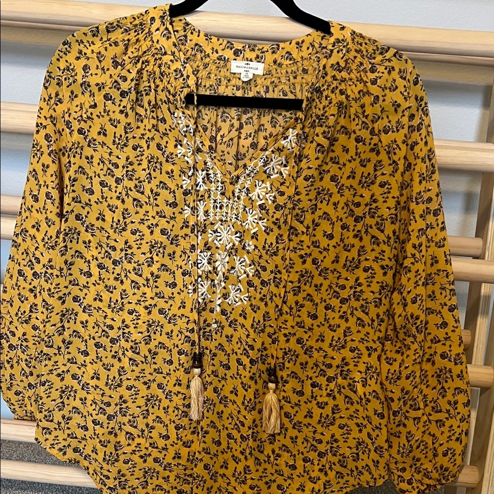 Mason and belle boho Mustard Floral Blouse with embroidered detail